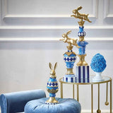 Coniglio Decorativo in Resina Dipinta a Mano H 34 cm Blu - Fade Maison