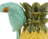 Vaso Ananas con Pappagallo in Ceramica Ø21×26h cm — Giallo Verde Celeste