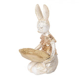 Statuetta Coniglio con Vassoio in Resina Beige Oro 14x14x26cm | Clayre & Eef