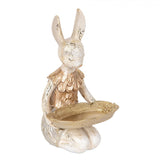 Statuetta Coniglio con Vassoio in Resina Beige Oro 14x14x26cm | Clayre & Eef