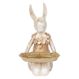 Statuetta Coniglio con Vassoio in Resina Beige Oro 14x14x26cm | Clayre & Eef