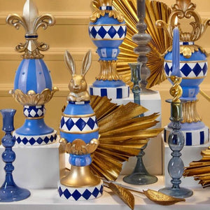 SET 4 CANDELE LIGHT BLUE-GOLD