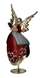 ANGELO IN METALLO CON ARPA ORO E ROSSO