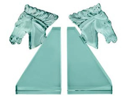 Fermalibri Cavallo in Vetro Verde - Set 2 Pezzi Design Elegante 21cm