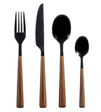 Servizio 24 Posate Sylva Nero Lucido con Manico Effetto Legno – H&H