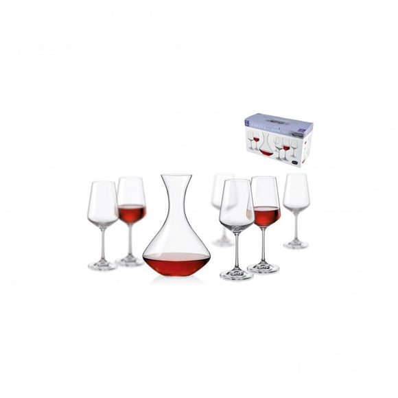 Set Vino 7 Pezzi FADE Sandra - Decanter 1,5L + 6 Calici Vetro Trasparente