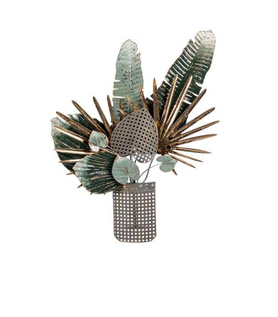 Decorazione Metallo Gold Palm 73cm - Arredo Parete Oro Verde