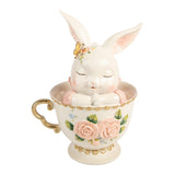 Statuetta Coniglio in Tazza Resina Bianco Rosa Oro 16x13x22cm | Clayre & Eef