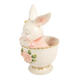 Statuetta Coniglio in Tazza Resina Bianco Rosa Oro 16x13x22cm | Clayre & Eef