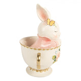 Statuetta Coniglio in Tazza Resina Bianco Rosa Oro 16x13x22cm | Clayre & Eef