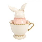Statuetta Coniglio in Tazza Resina Bianco Rosa Oro 16x13x22cm | Clayre & Eef