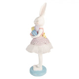 Statuetta Coniglietta con Uova Pastello Resina Bianco 18x17x57cm | Clayre & Eef