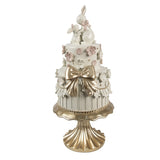 Torta Decorativa su Piedistallo con Conigli Resina Bianco Rosa Ø20x45cm | Clayre & Eef