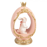 Uovo Decorativo con Coniglio in Resina Rosa Bianco Oro 13x10x20cm | Clayre & Eef