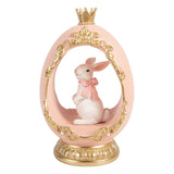 Uovo Decorativo con Coniglio in Resina Rosa Bianco Oro 13x10x20cm | Clayre & Eef