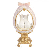 Uovo Decorativo con Conigli Resina Bianco Multicolor 17x12x31cm | Clayre & Eef
