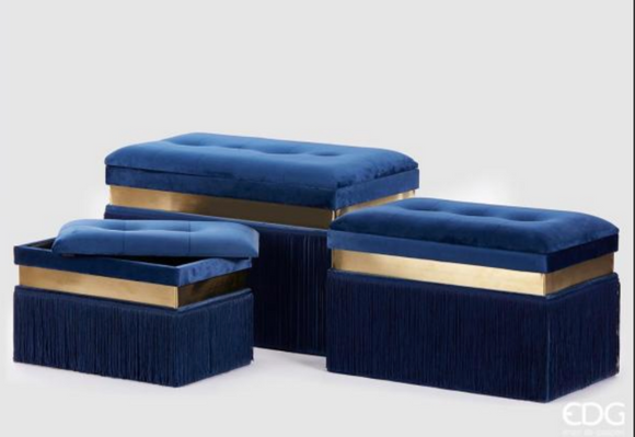 Pouf in Velluto Blu  - EDG - Complemento Arredo Living