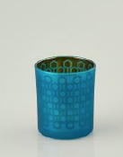 Porta Tea Light Vetro Turchese Oro - Portacandele Decorativo H8xD7cm